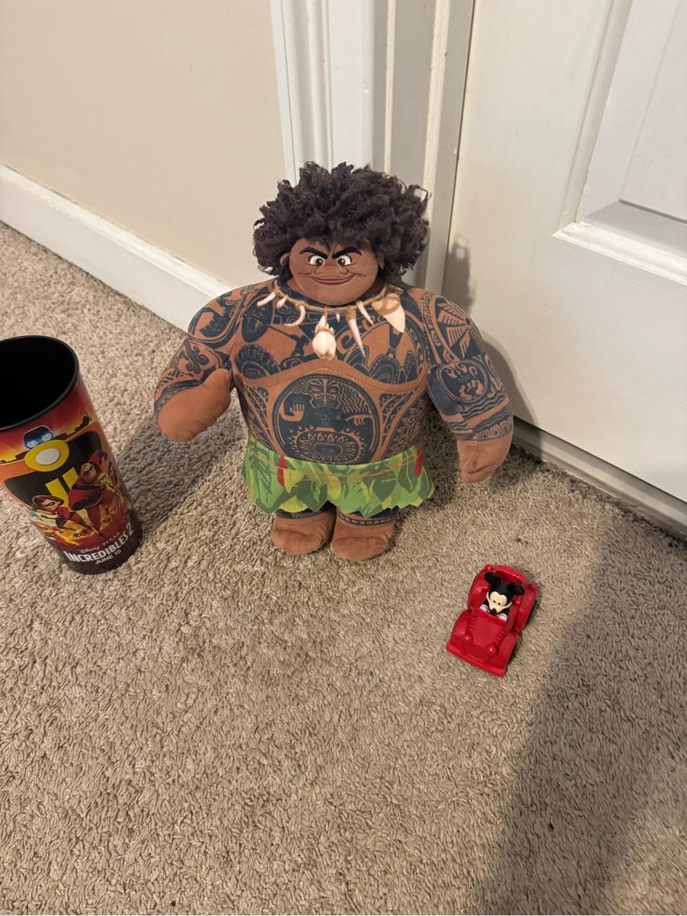 Disney Pixar Toy Lot – Moana Maui, Mickey Kart, Incredibles 2 Cup Bundle